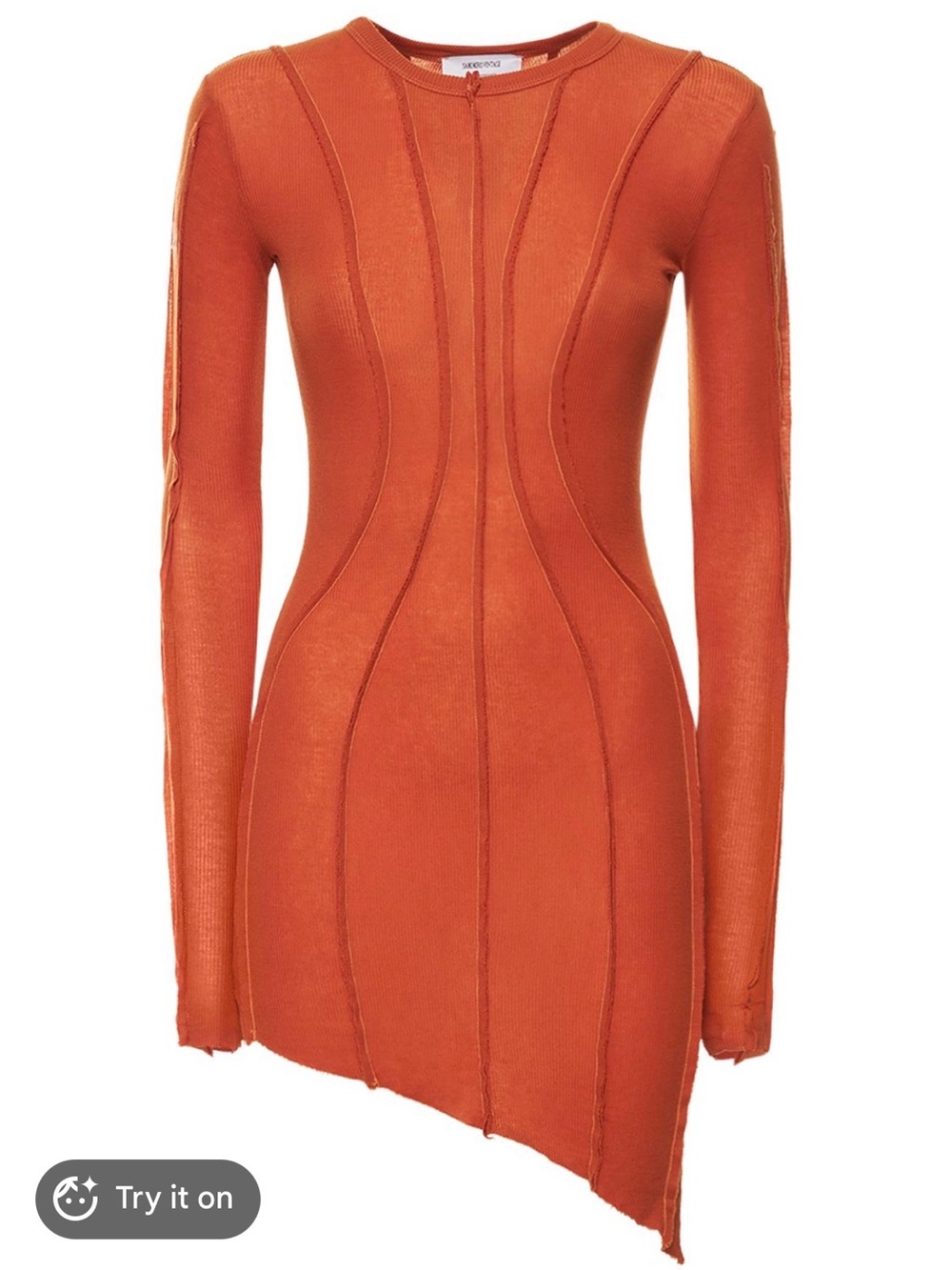 SAMI MIRO VINTAGE Asymmetrical Rust Ribbed Bodycon Dress
